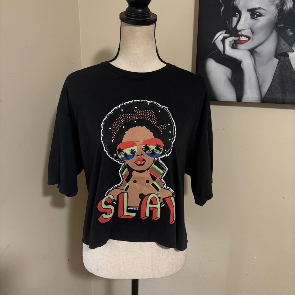 NWT Slay Black Graphic Women's Top